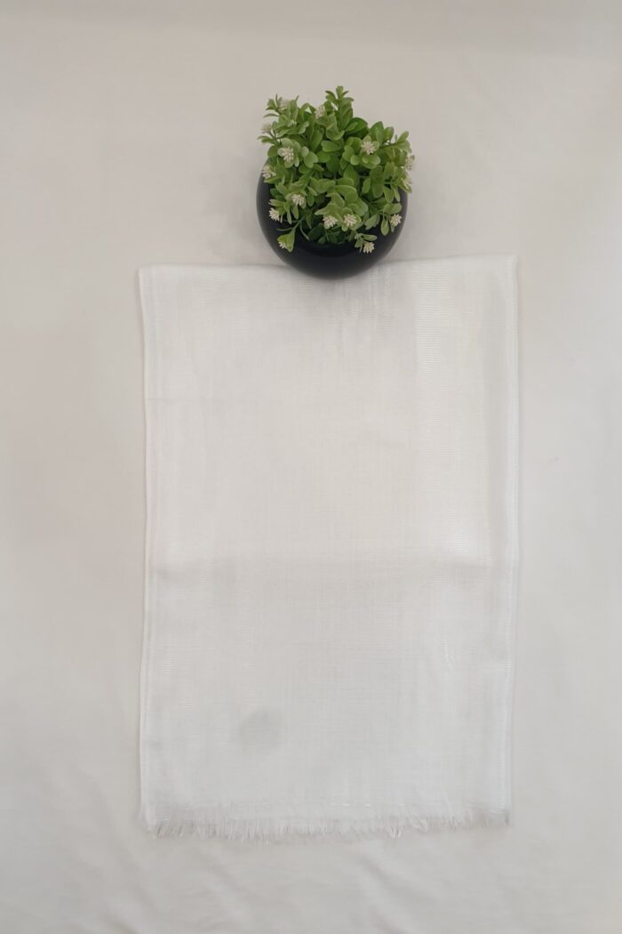 White - Shine Line Stole | Soft Fabric | 70" x 30" | Subtle Same-Color Shiny Thread Lines - Image 3