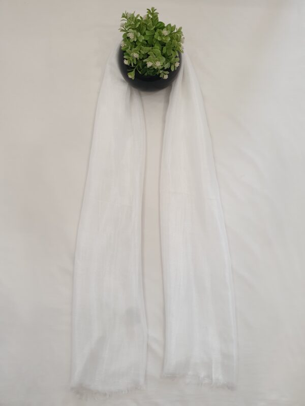 White - Shine Line Stole | Soft Fabric | 70" x 30" | Subtle Same-Color Shiny Thread Lines - Image 2