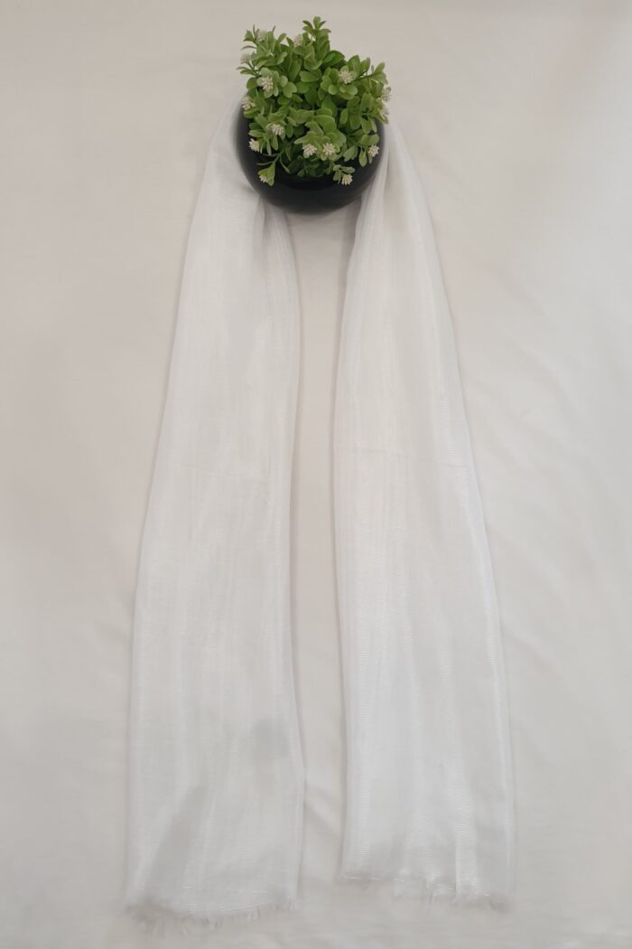 Alternative view of White - Shine Line Stole | Soft Fabric | 70" x 30" | Subtle Same-Color Shiny Thread Lines