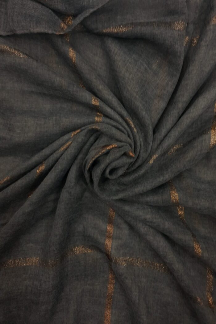 Grey - Shining Box Stole | Soft Fabric | 70" x 30" | Golden Glitter Box Design - Image 3