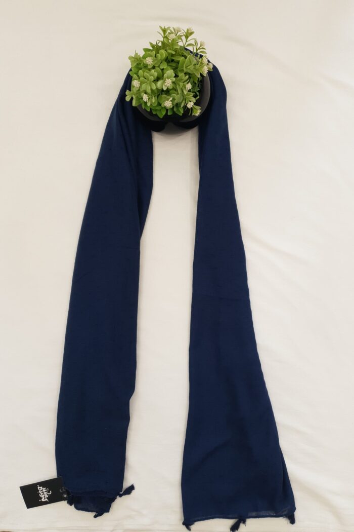 Navy Blue - Tarkashi Stole | Soft Fabric | 70" x 30" | Small Box Dot Design with Tassel Borders
