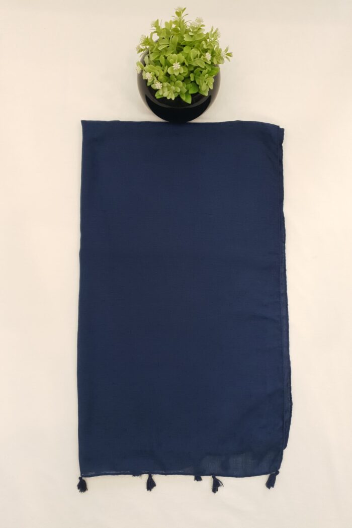 Alternative view of Navy Blue - Tarkashi Stole | Soft Fabric | 70" x 30" | Small Box Dot Design with Tassel Borders