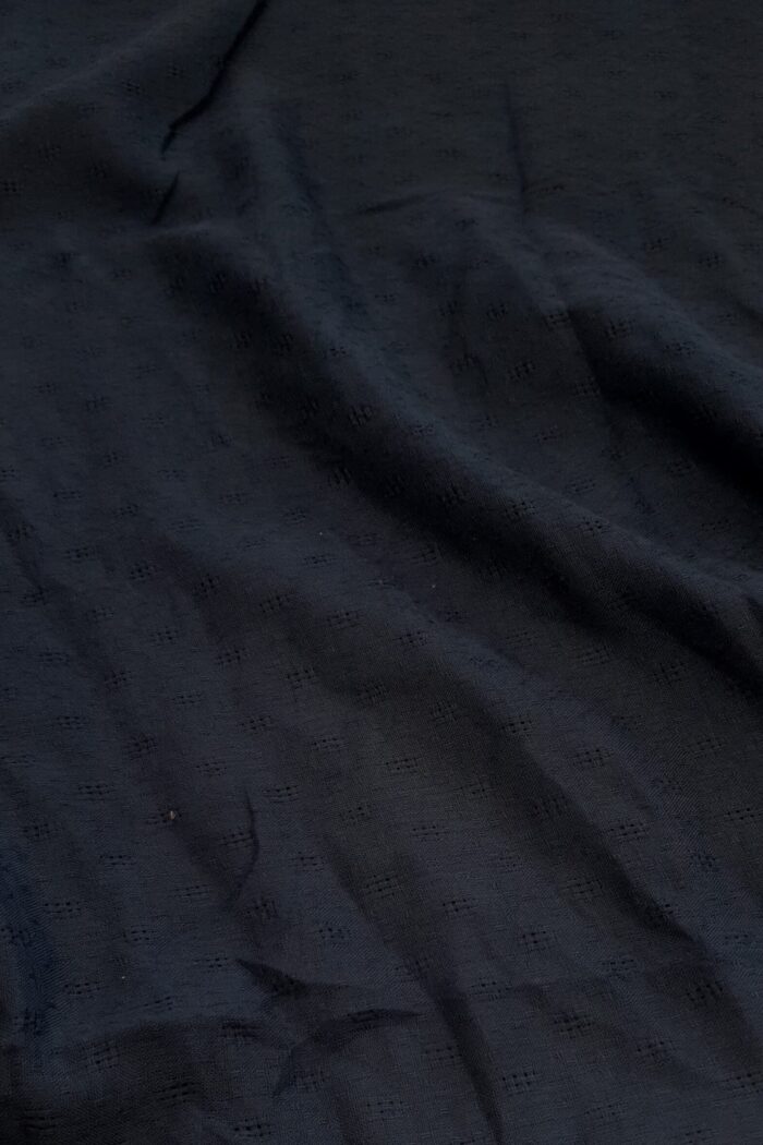 Navy Blue - Tarkashi Stole | Soft Fabric | 70" x 30" | Small Box Dot Design with Tassel Borders - Image 3