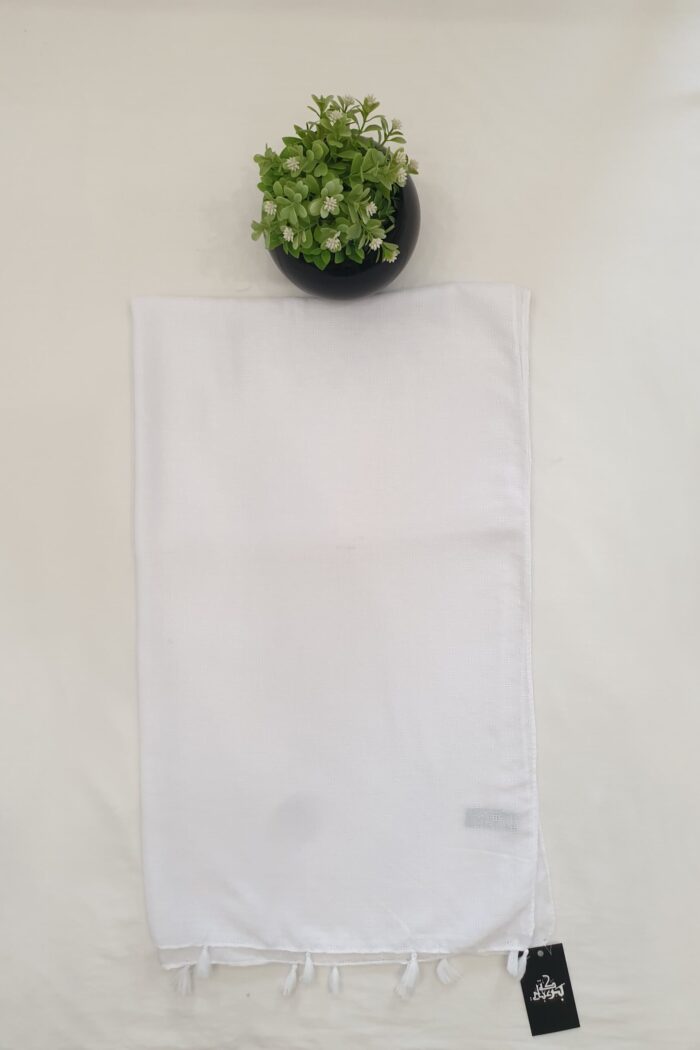 Alternative view of White - Tarkashi Stole | Soft Fabric | 70" x 30" | Small Box Dot Design with Tassel Borders