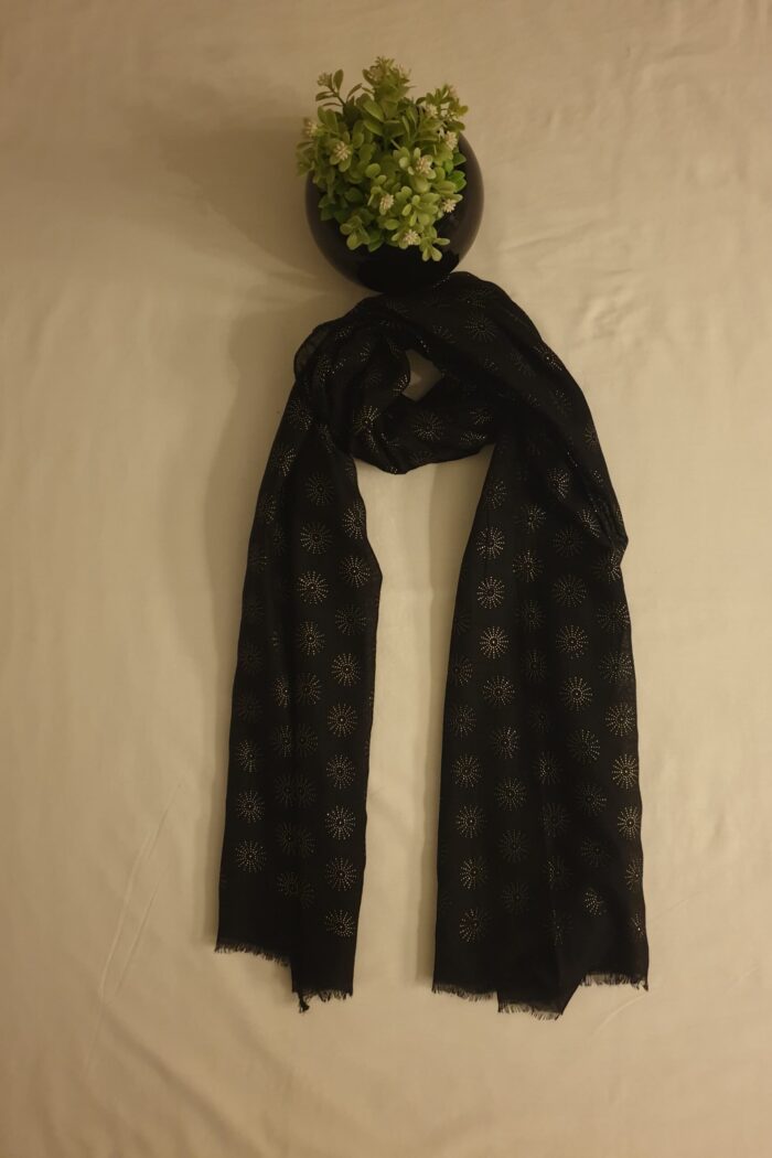 Alternative view of Multi colour - Tilla Star Stole | Soft Fabric | 70" x 30" | Golden Glitter Star Design (Not Woven)