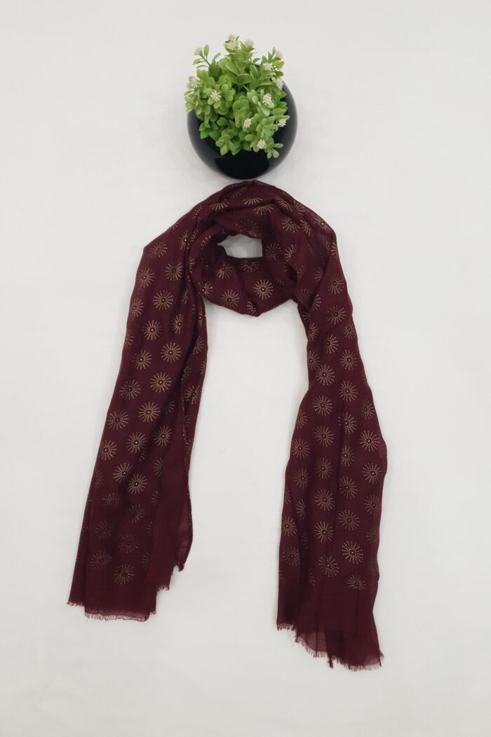 Maroon - Tilla Star Stole | Soft Fabric | 70" x 30" | Golden Glitter Charm