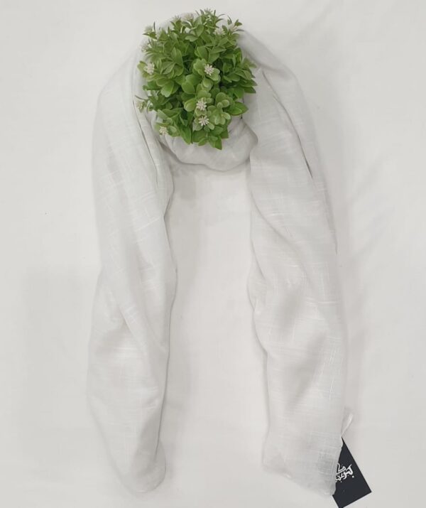 White - Turkish Jacquard Stole – Subtle Box Line Design | 70" x 30" - Image 2