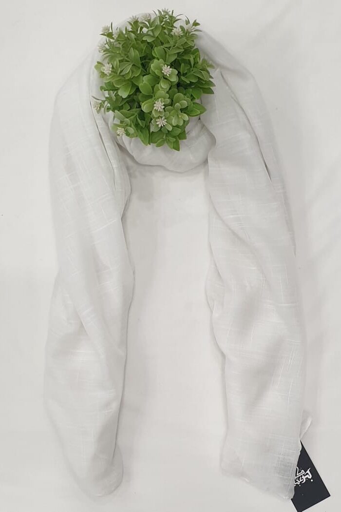 Alternative view of White - Turkish Jacquard Stole – Subtle Box Line Design | 70" x 30"