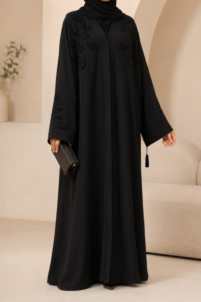 Arabian Ajwa Black Embroidered Abaya | AB-AADE-BLK56