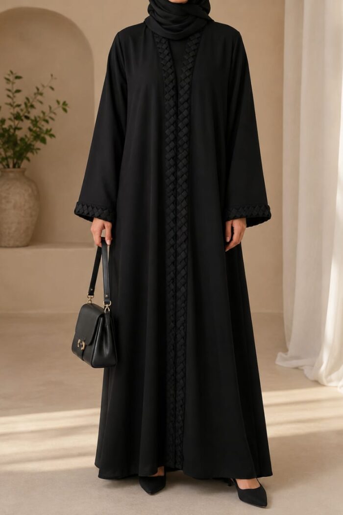 Arabian Lace Elegance Abaya – Black | AB-ALA-BLK-56