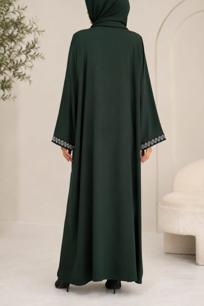 Alternative view of Arabian Emerald Lace Abaya – Dark Green | AB-ALA-DGN-56