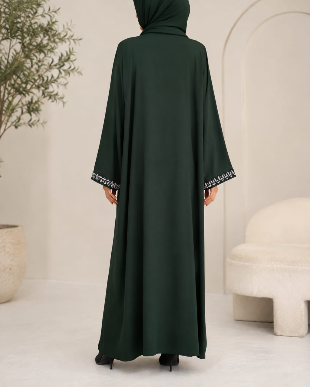 Arabian Emerald Lace Abaya – Dark Green | AB-ALA-DGN-56 - Image 2