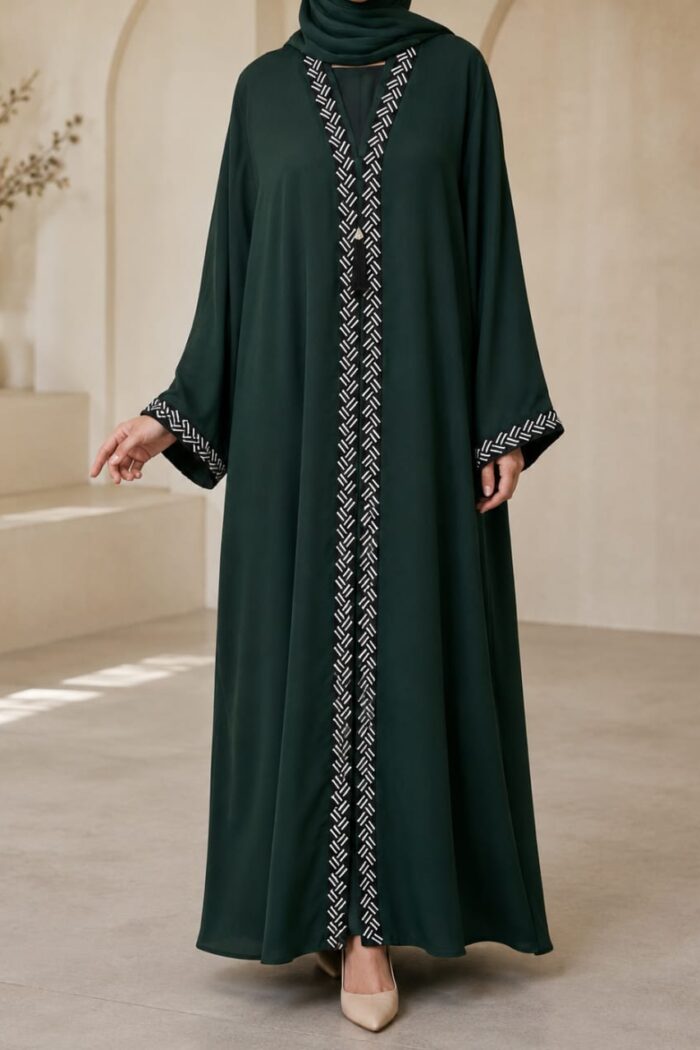 Arabian Emerald Lace Abaya – Dark Green | AB-ALA-DGN-56