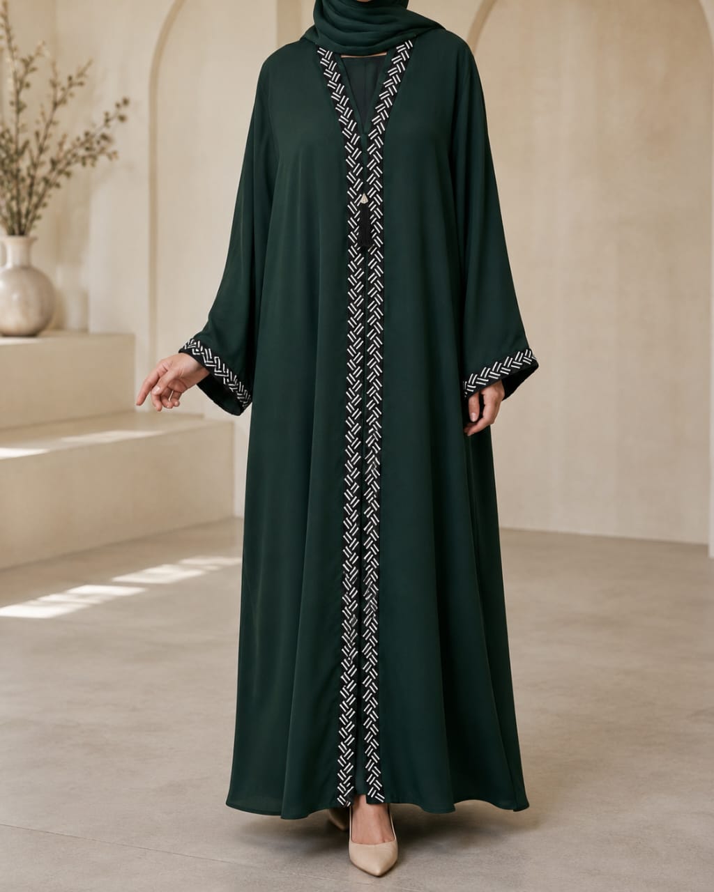Arabian Emerald Lace Abaya – Dark Green | AB-ALA-DGN-56