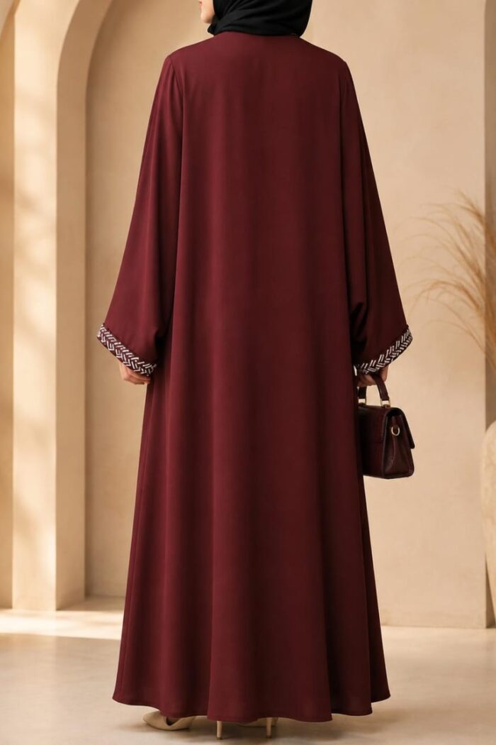Alternative view of Arabian Royale Embroidery Abaya – Maroon | AB-ARE-MRN-56