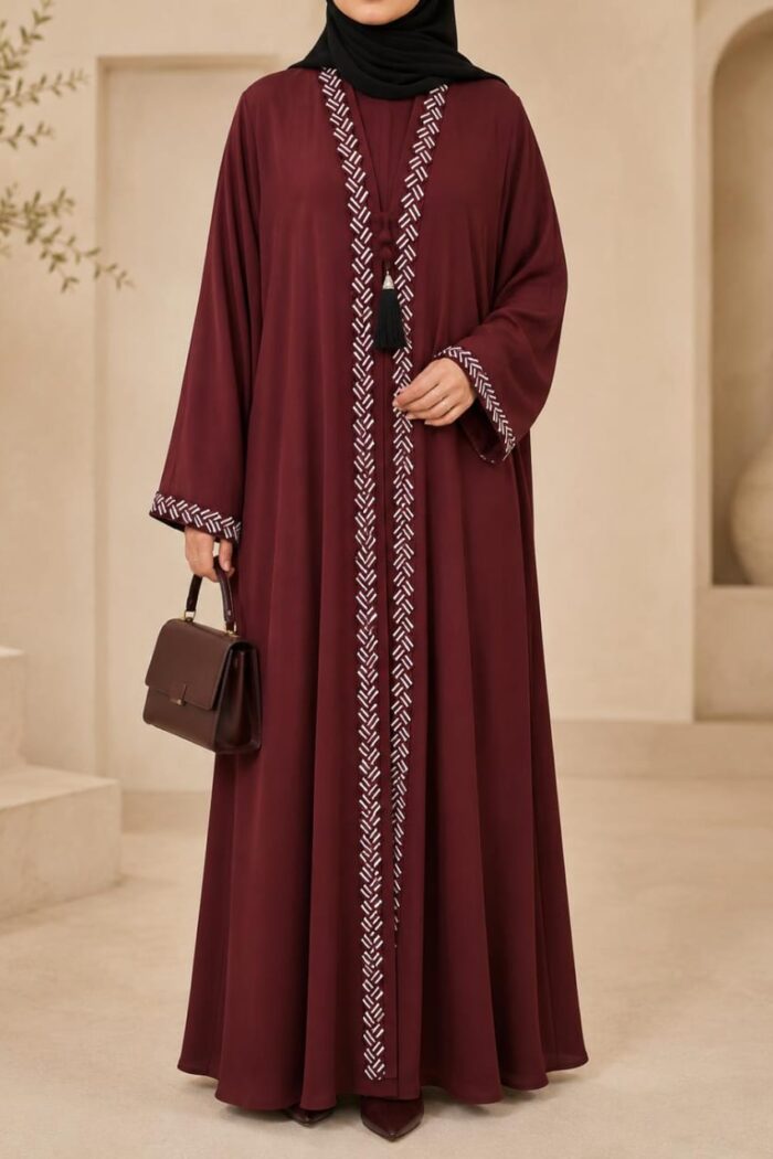 Arabian Royale Embroidery Abaya – Maroon | AB-ARE-MRN-56