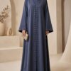 Arabian Open Embroidery Frock in light grey, front view with embroidered neckline and front panel