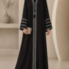 Black dori embroidered abaya with tassel closure - front view
