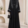 Black dori embroidered tasal gown with geometric chest panel - front view