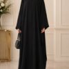 Black open frock stone nag abaya front view with push button closure