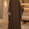 Haleema sultan abaya in brown with stone cuff detail - front view