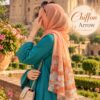 Chiffon Arrow Stoler in Orange draped as a hijab