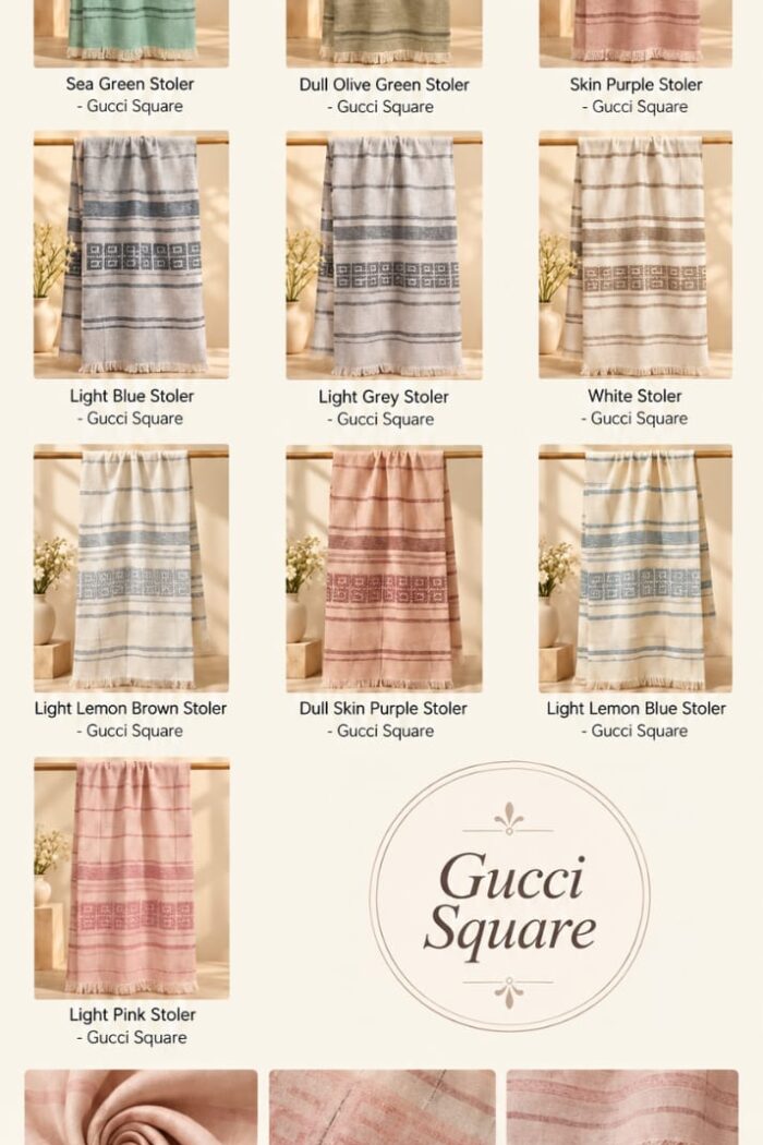 Gucci Square Cotton Stoler in Light Lemon Brown with fabric detail
