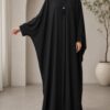 Kaftan bagi abaya in black with tassel neckline - front view