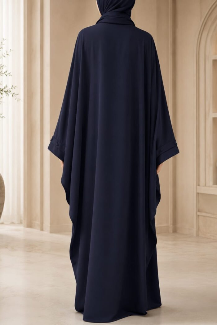 Kaftan bagi abaya in charcoal with cuff button detail - back view