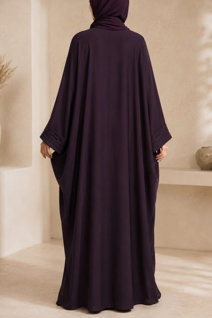 Kaftan bagi abaya in purple with cuff button detail - back view