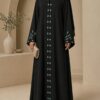 Lase karahi stone frock in black with mint front placket embroidery - front view