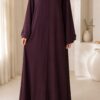 Magenta button maxi abaya front view with decorative button placket