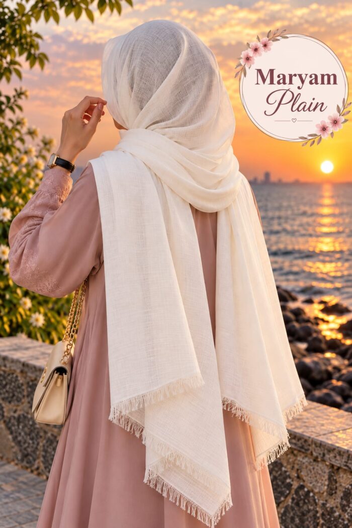 Maryam Plain Cotton Stroler in White draped as a hijab