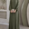 Matwaze abaya in olive green with elasticated cuff - front view