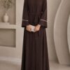 Matwaze juba korean abaya in brown with waist belt - front view