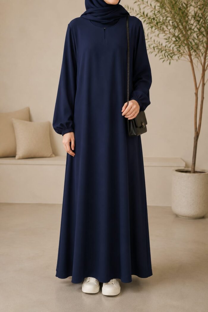 Navy Matwaze teen abaya front view with front-close design