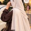 Rabia Basri Cotton Stoler in White Main draped as a hijab