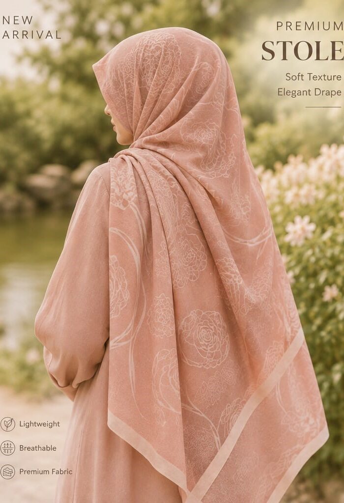 Rose Flower Cotton Stole in Dusty Pink draped as a hijab