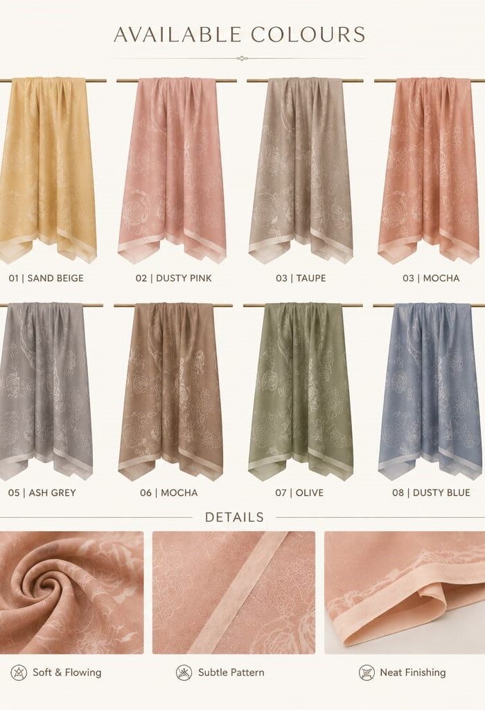 Rose Flower Cotton Stole in Dusty Pink with fabric detail