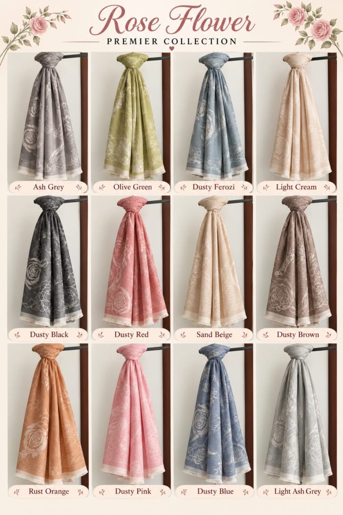 Rose Flower Cotton Stoler in Light Ash Grey with fabric detail