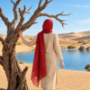 Shining Line Cotton Stoler in Red draped as a hijab