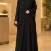 Zoom Zari Abaya in black, front view with stone work embroidery on front panels
