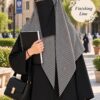 Black and white striped Georgette scarf with fine lines worn with niqab for university