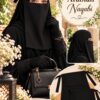 Black Arabian Naqabi, a 3-layer Georgette niqab with head, eye and face cover, styled with an abaya