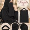 Black Elastic Naqabi, a Georgette niqab with a comfortable elastic head band covering nose and face