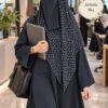 Blue polka dot Georgette scarf with white dots worn with niqab for office