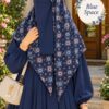 Blue printed Georgette scarf with white, maroon and wheat flowers worn for university