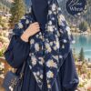 Blue Wheat blue floral Georgette scarf with yellow and white flowers worn for university