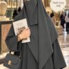 Dark grey Georgette scarf in plain self color worn with niqab for university