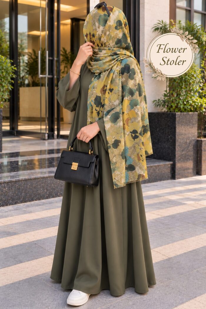 Flower Printed Stoler in Rust Flower draped as a hijab